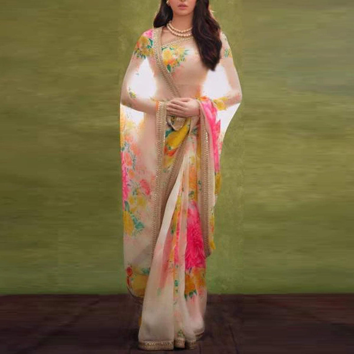 Shopesy Organa Silk Saree in Digital Print with Embroidery Sequence Work Lace