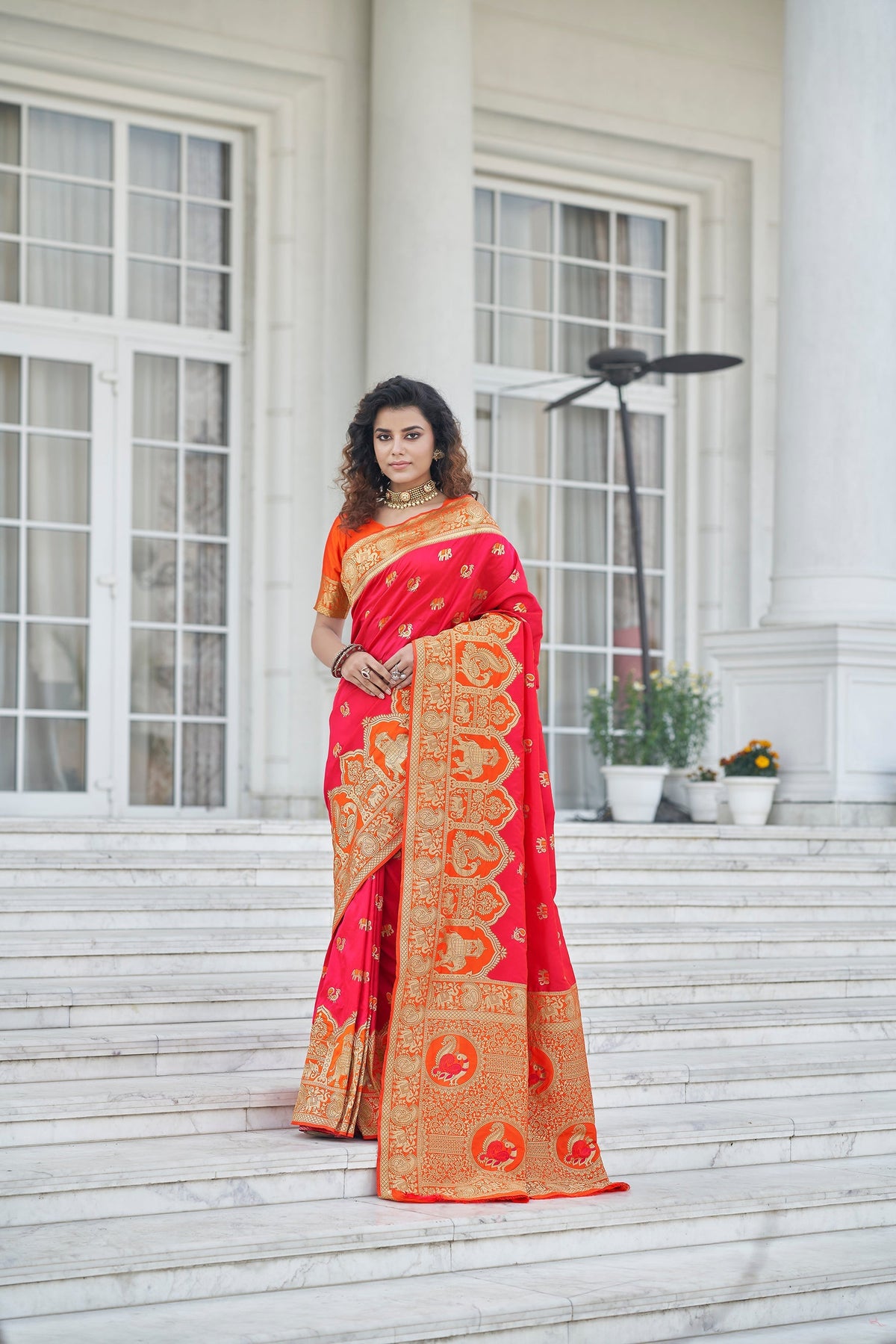 Shopesy Admirable Pink Zari Weaving Banarasi Silk Wedding Wear Saree