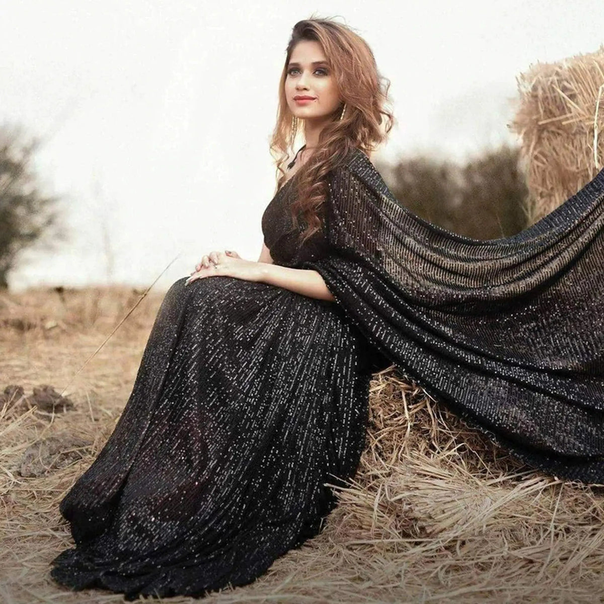 Shopesy Black Saree in Georgette with Heavy Sequence Work
