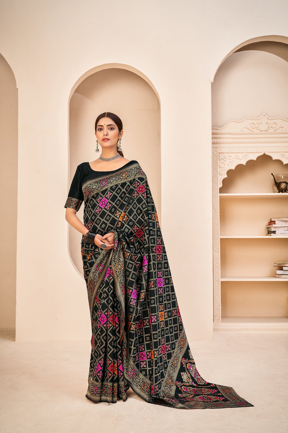 Shopesy Black Festive Wear Banarasi With Patola Woven Banarasi Silk Saree