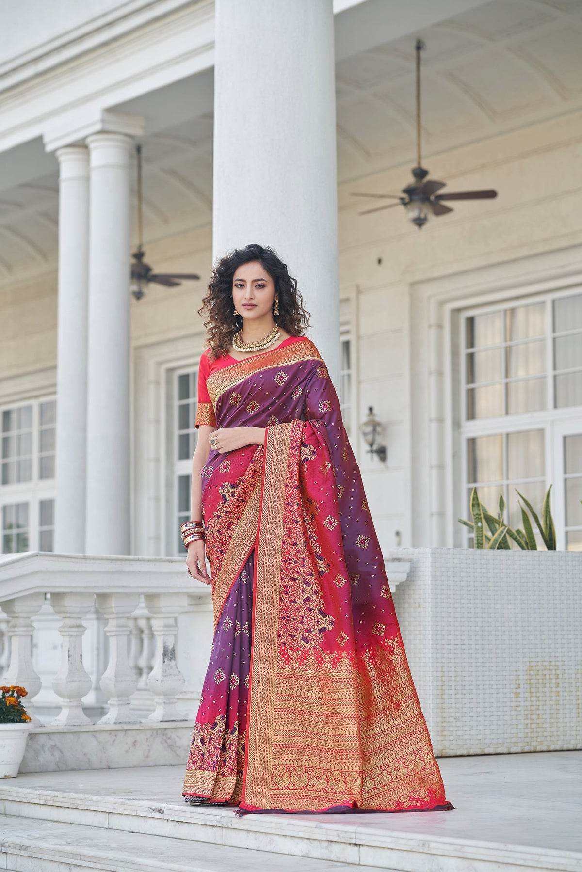 Shopesy Catching Purple Zari Weaving Soft Banarasi Silk Designer Saree