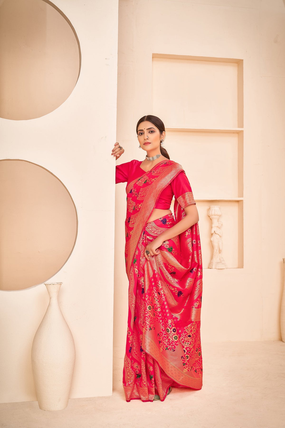 Shopesy Enthralling Pink Color Banarasi Silk Base Silk Weave Saree