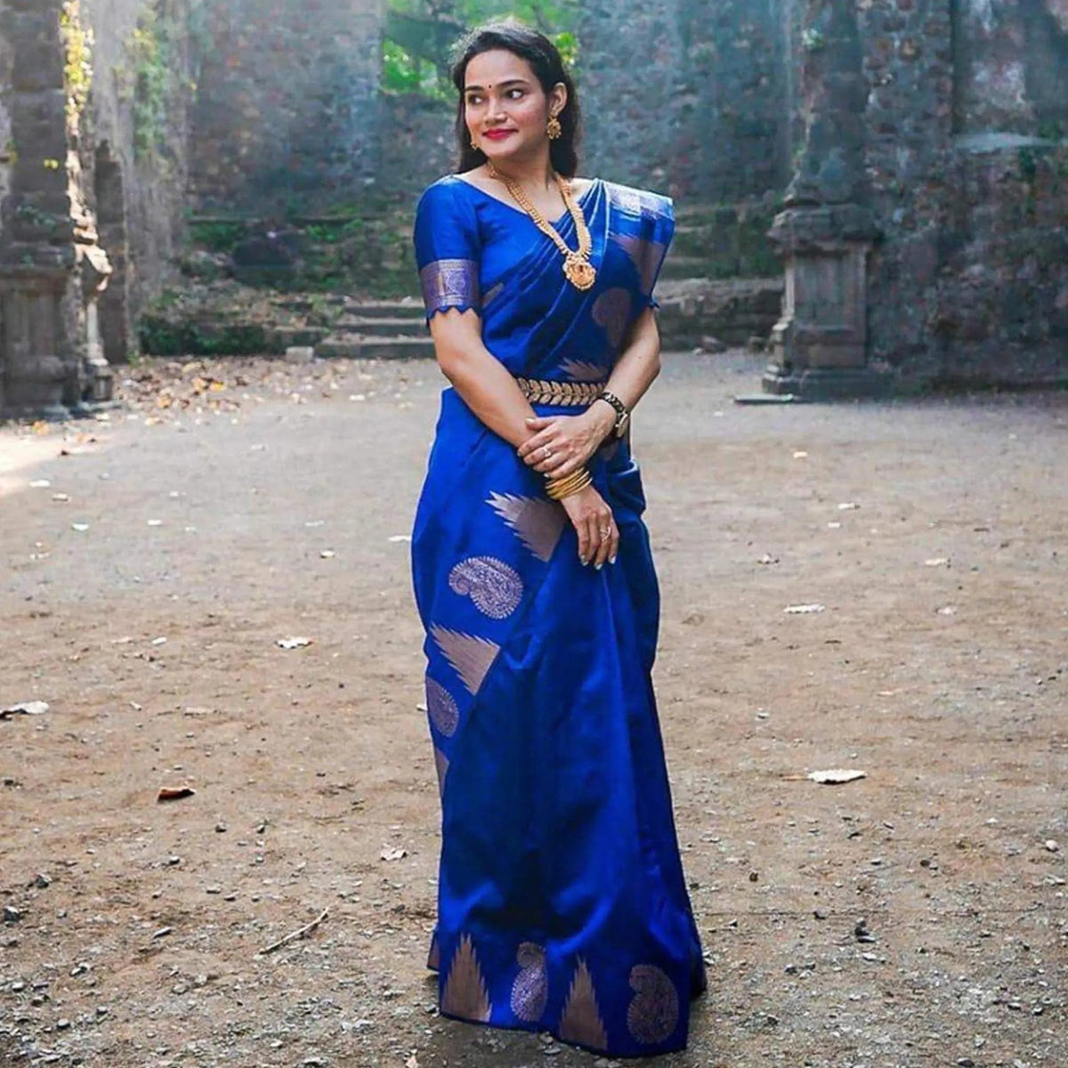 Shopesy Royal Blue Ready to Wear Saree with Belt