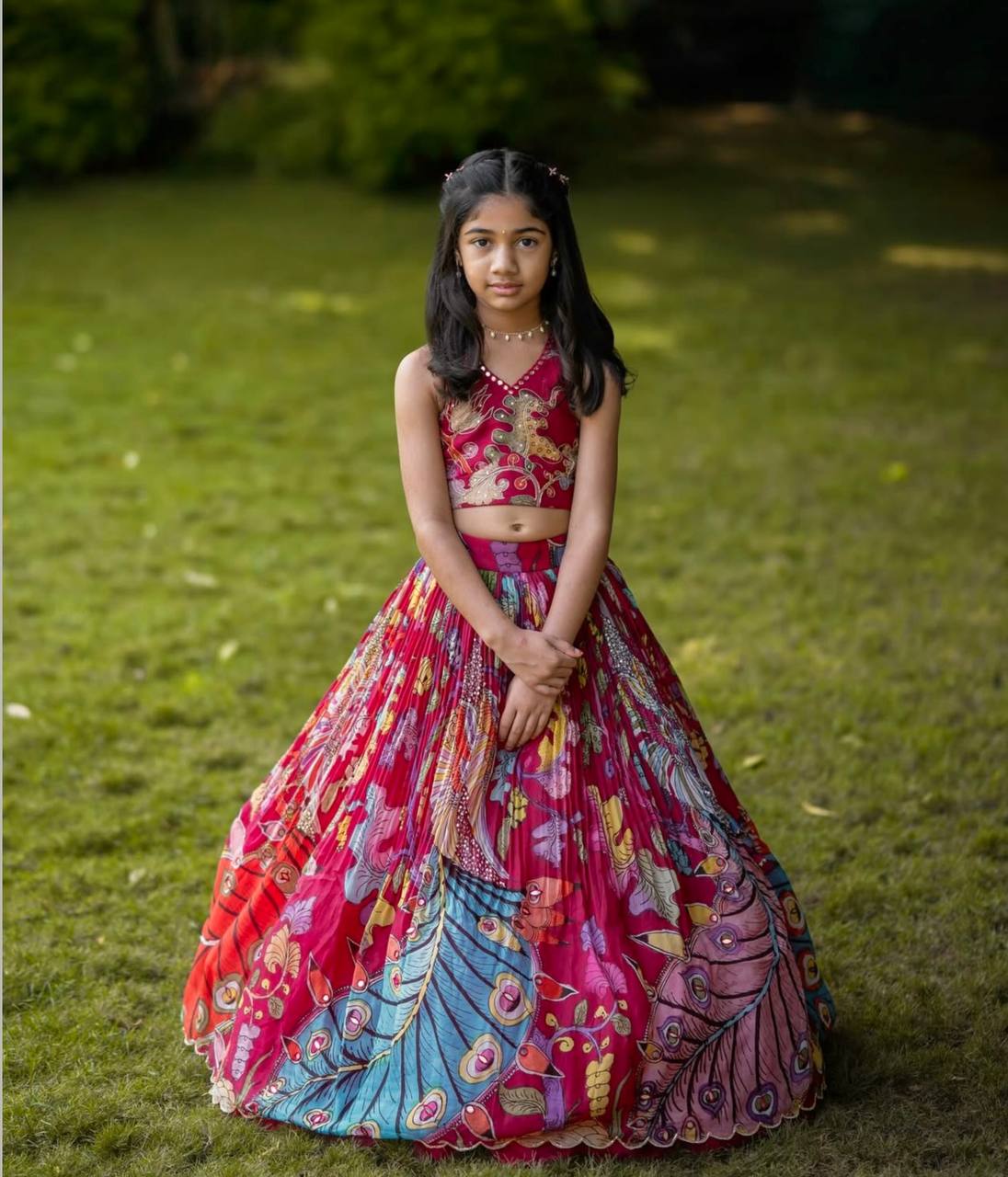 Shopesy Girls Designer Peacock Print Lehenga Choli Set