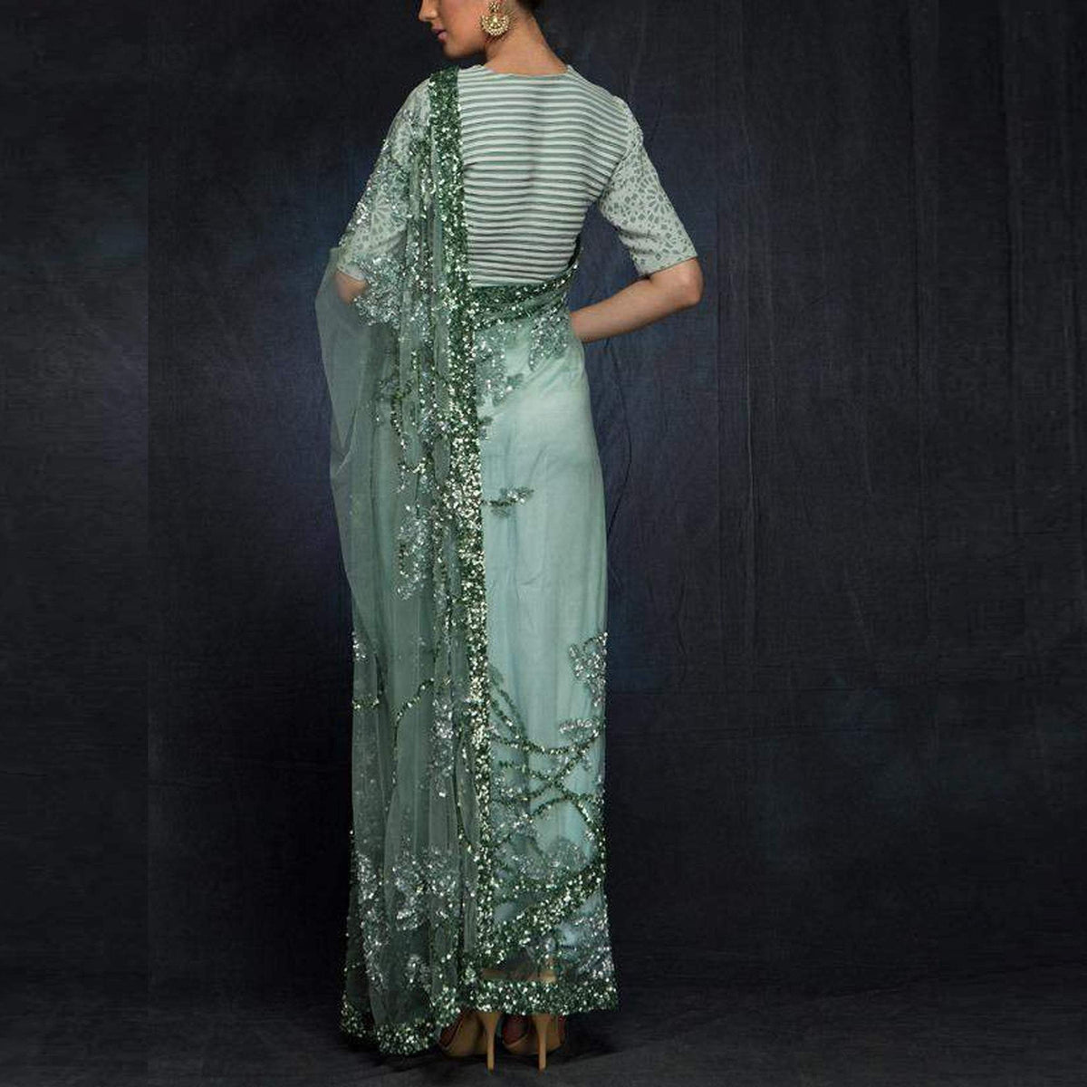 Shopesy New Party Wear Sequence on Butterfly Net Saree and Printed Blouse