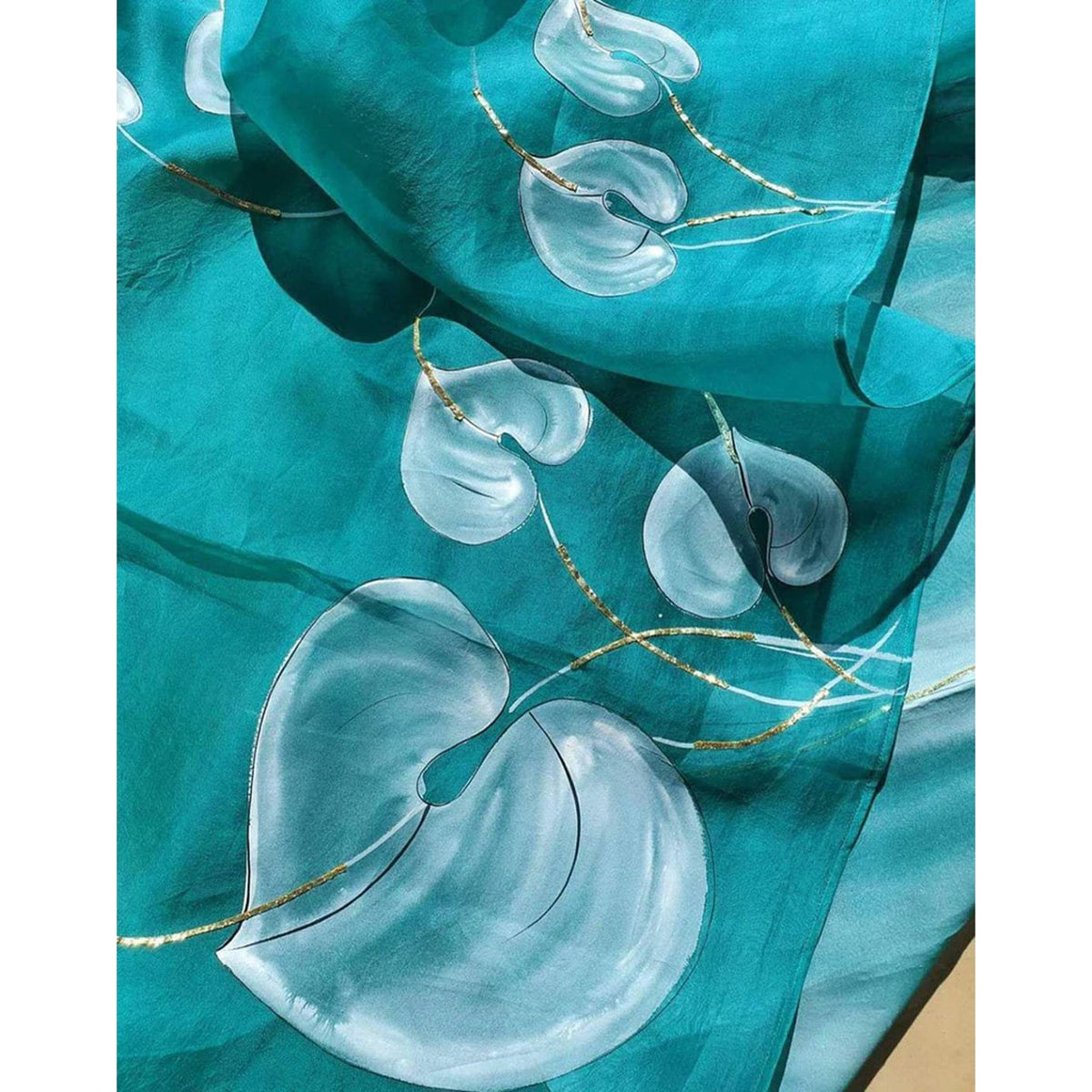 Shopesy Organza Silk Saree with Beautiful Blue Aqua Digital Print Handwork and Silk Blouse for Wedding