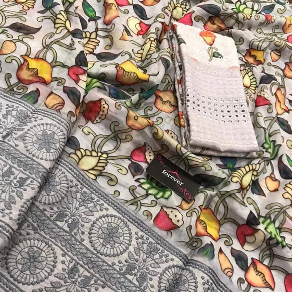Shopesy Organza Silk Saree with Beautiful Kalamkari Print and Lucknowi Work with Blouse for Wedding