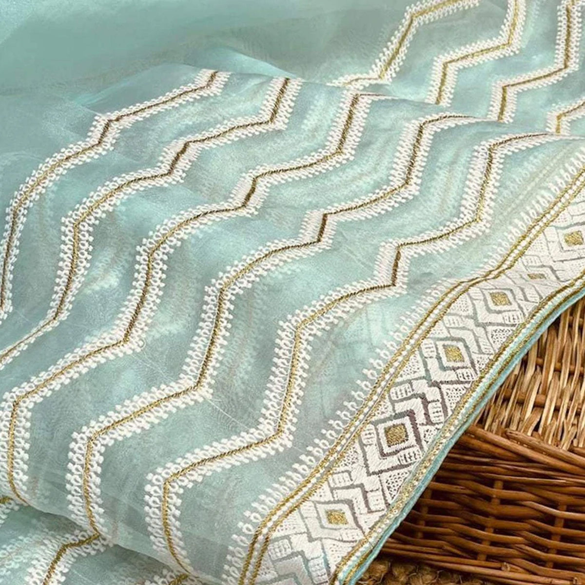 Shopesy Organza Silk Saree with Beautiful Zari Work and Blouse for Wedding