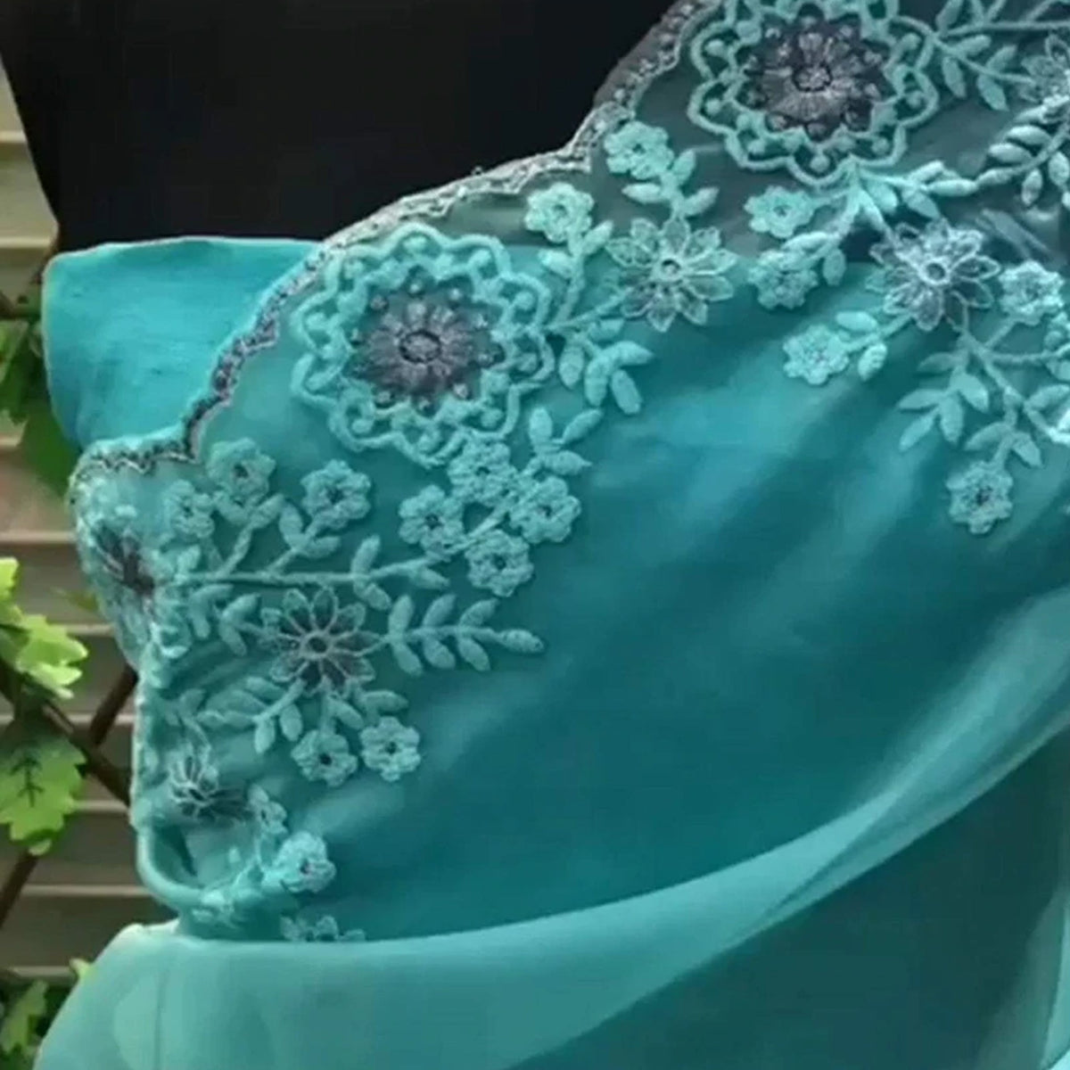 Shopesy Sky Blue Organza Silk Saree with Beautiful Viscose Embroidery Work and Silk Blouse for Wedding
