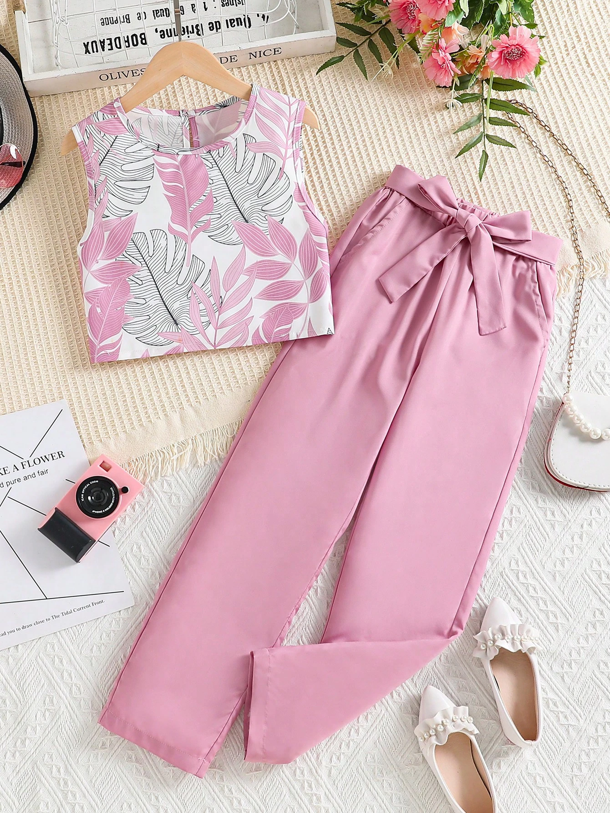 Shopesy Girls Pink Top & Pants Set | Kids Stylish Co-Ord Outfit