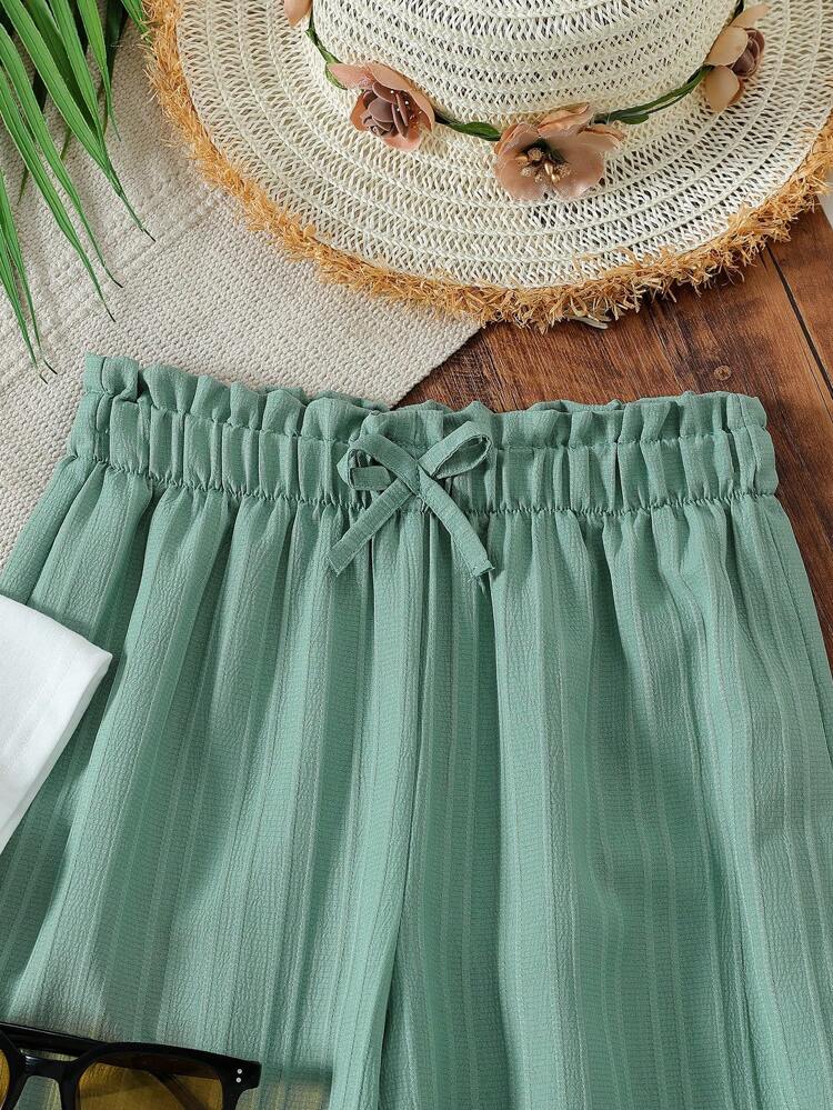 Shopesy Girls Floral Printed Crop Top with Mint Green Pleated Wide Leg Pants Co-Ord Set