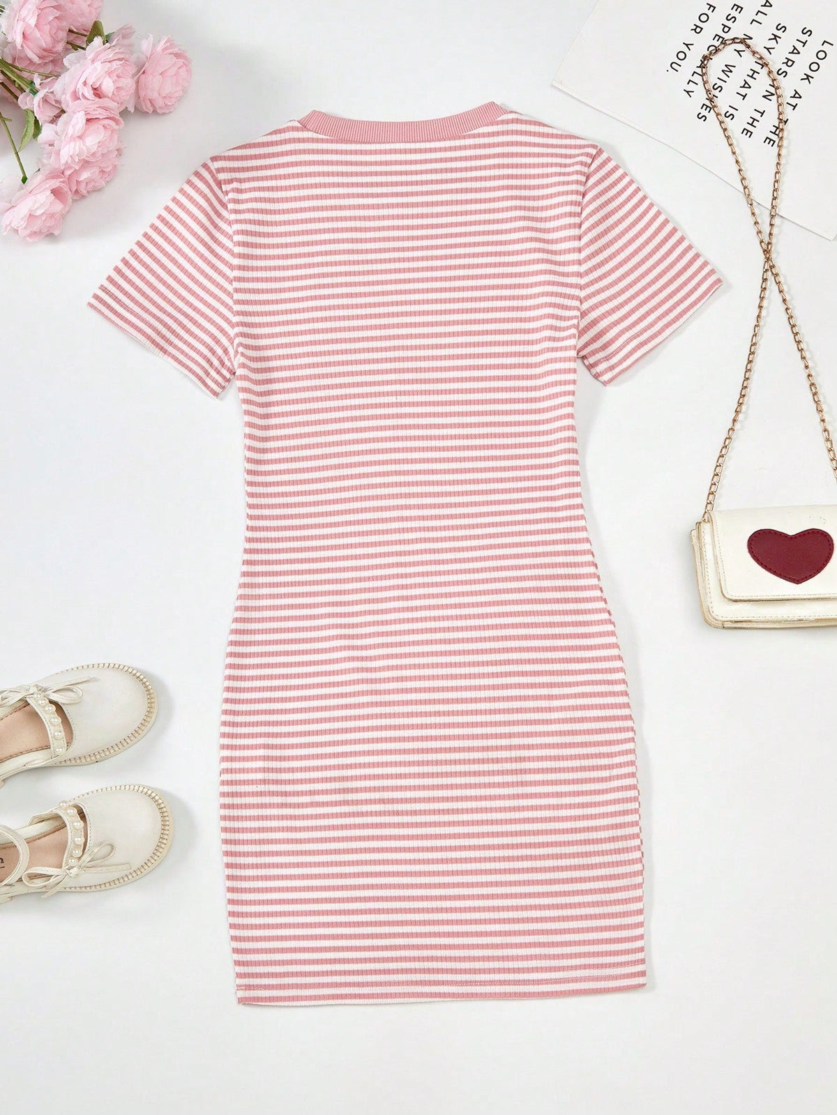 Shopesy Girls Pink Stripe Bodycon Dress