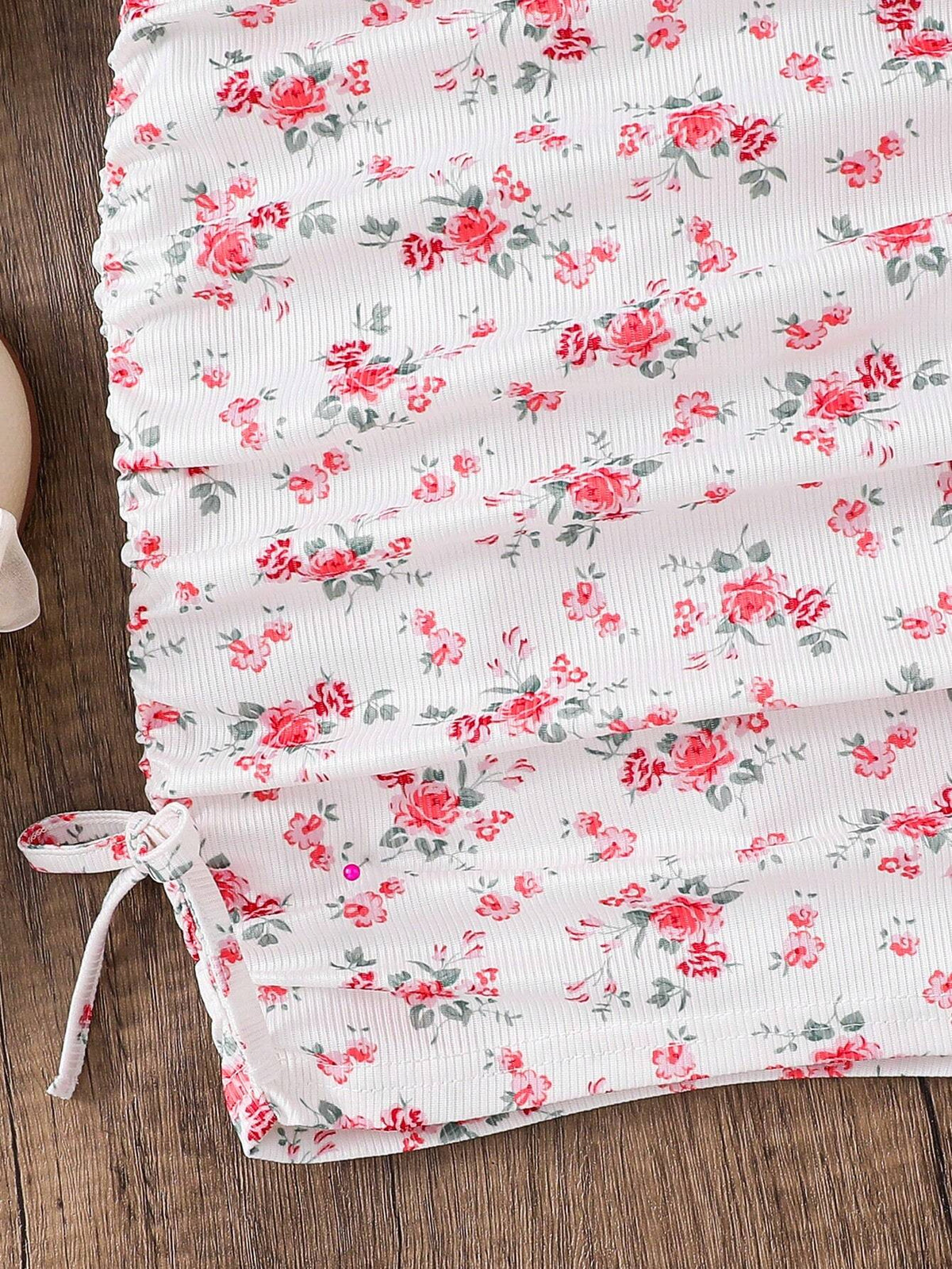 Shopesy Girls White Floral Printed Ruched Bodycon Dress