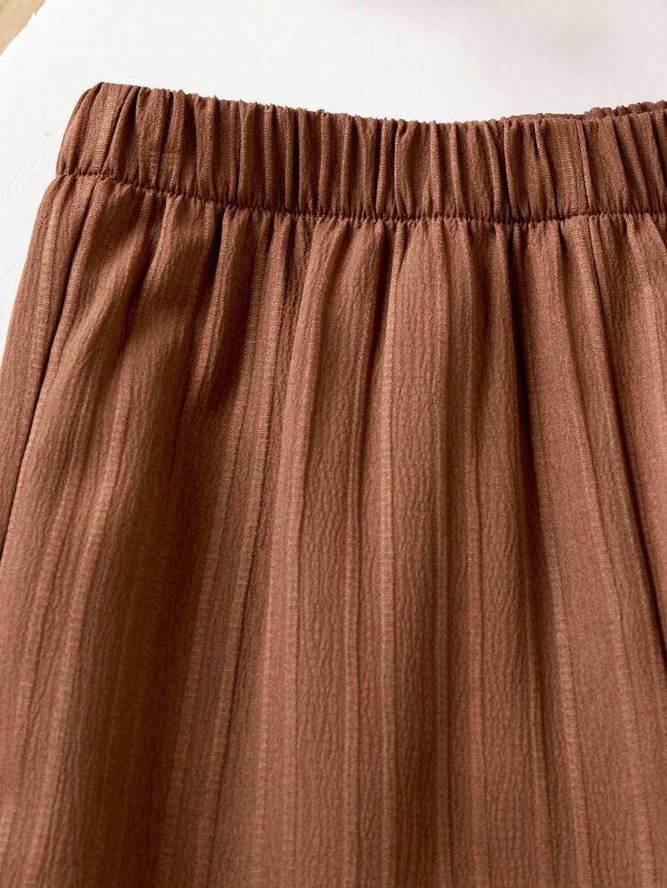 Shopesy Girls Floral Printed Crop Top with Coffee Pleated Wide Leg Pants Co-Ord Set