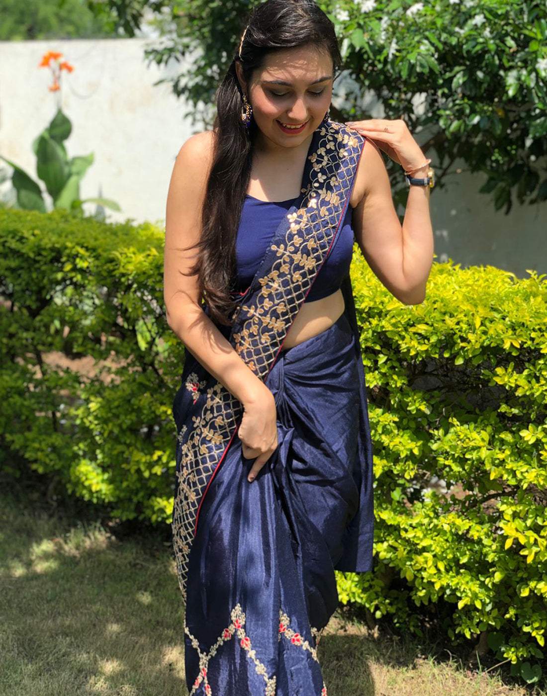 Shopesy Kasab Silk Saree with Beautiful Embroidery Jaipuri with Ceramic Pearl and Silk Blouse for Wedding