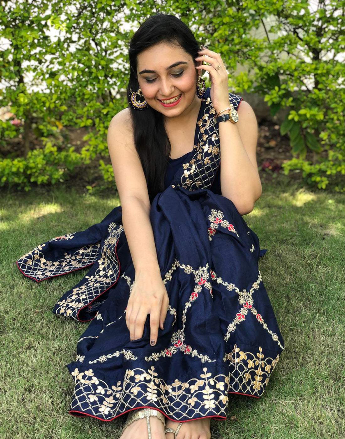Shopesy Kasab Silk Saree with Beautiful Embroidery Jaipuri with Ceramic Pearl and Silk Blouse for Wedding