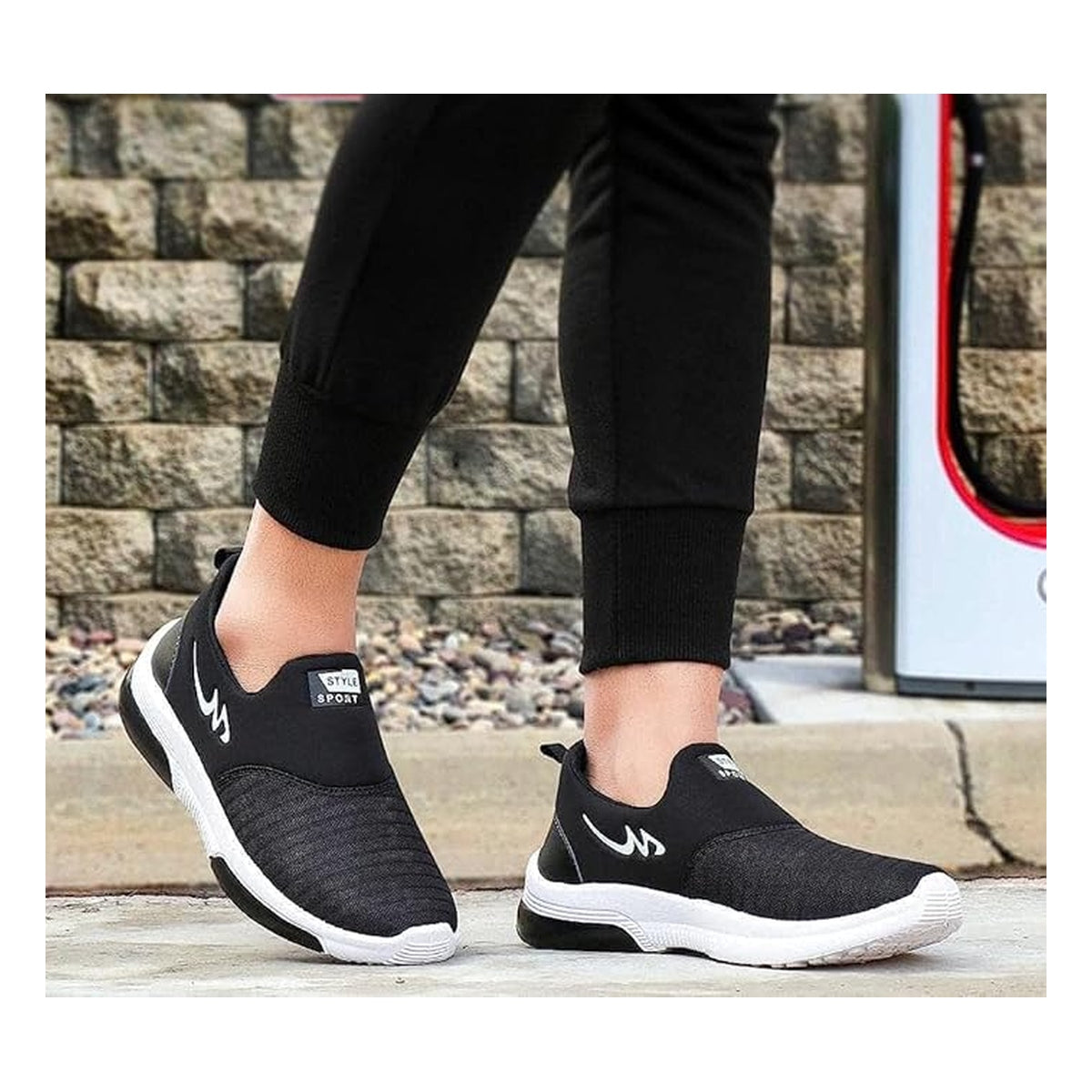 Men's Black Slip-On Walking Shoes