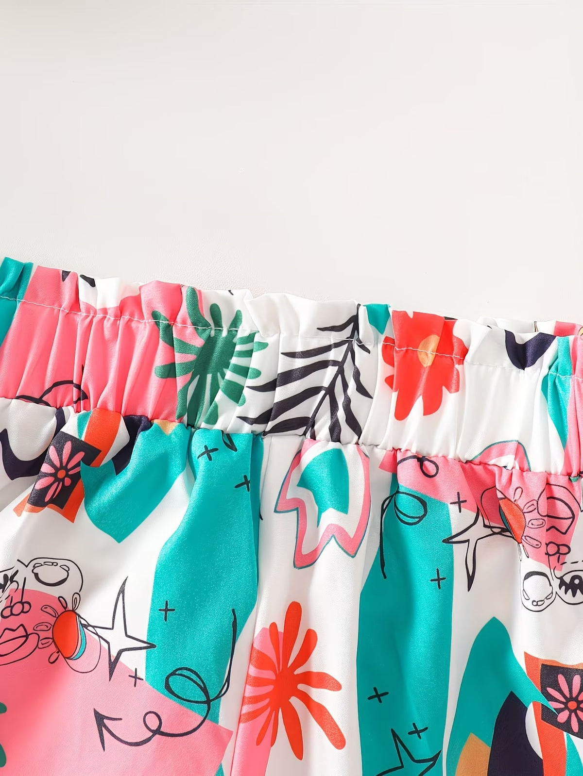 Shopesy Girls Teal Ribbed Sleeveless Crop Top & Multicolor Printed Pants Set