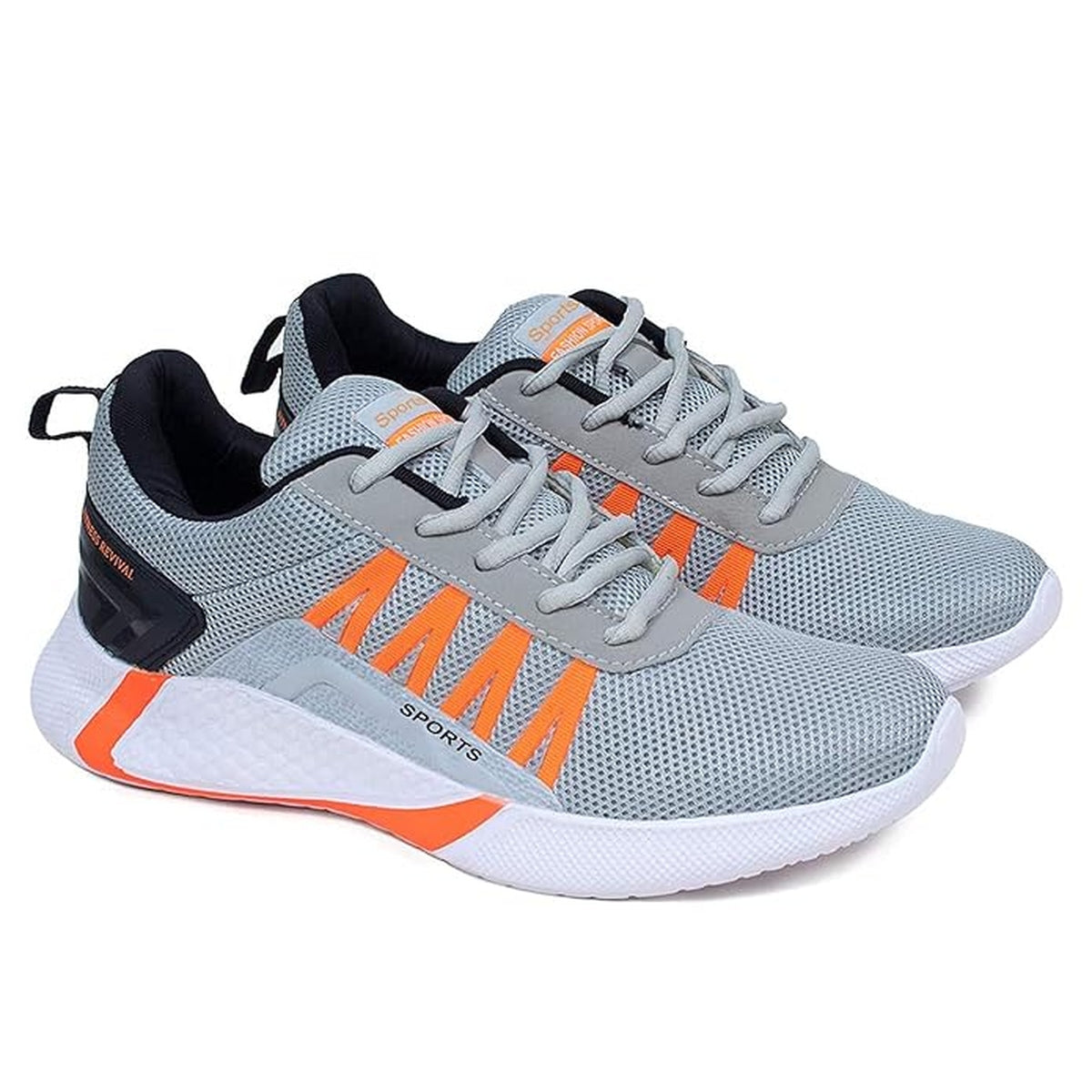 Men's Lightweight Grey & Orange Sports Running Shoes