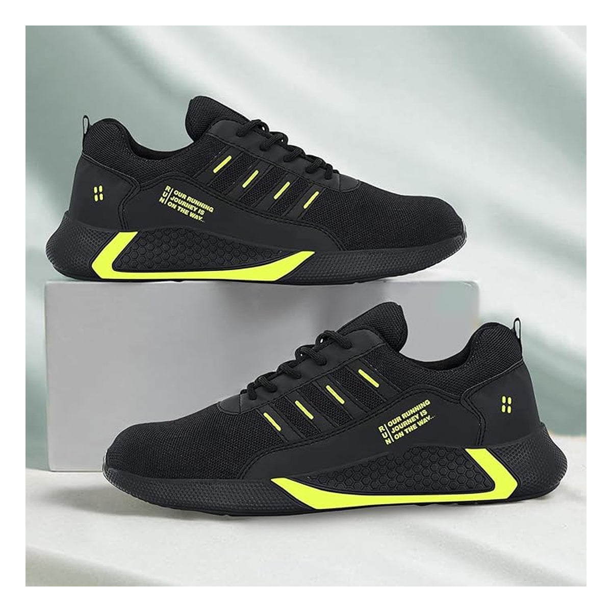 Men's Black Neon Green Running Shoes