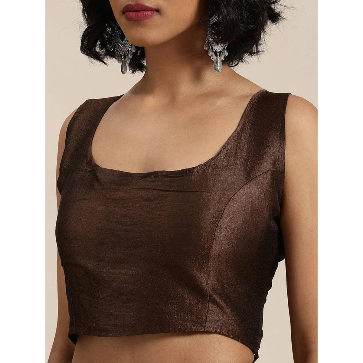 Shopesy Full sequence Beige Saree with Coffee Blouse