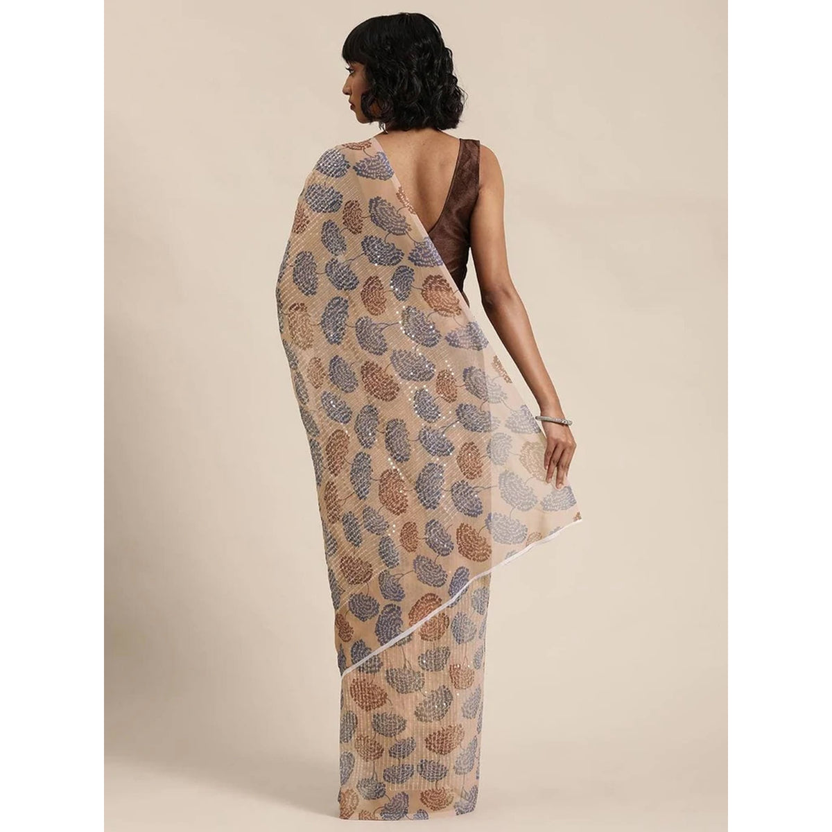 Shopesy Full sequence Beige Saree with Coffee Blouse