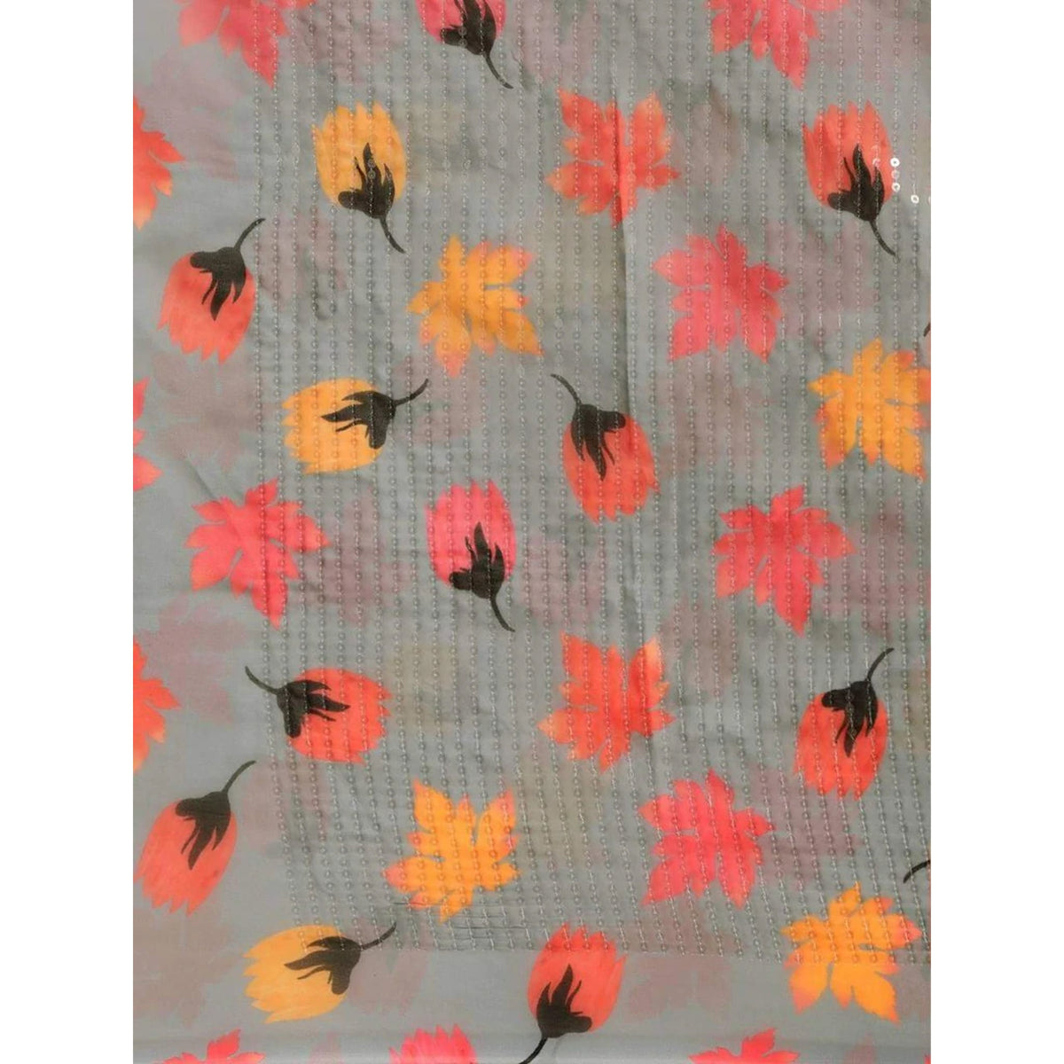 Shopesy Full sequence Grey Saree with Orange Blouse