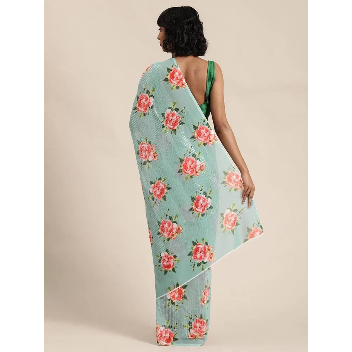 Shopesy Full sequence Light Green Saree with Green Blouse