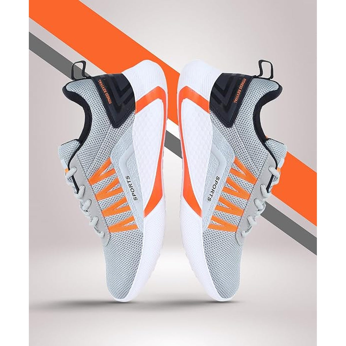 Men's Lightweight Grey & Orange Sports Running Shoes