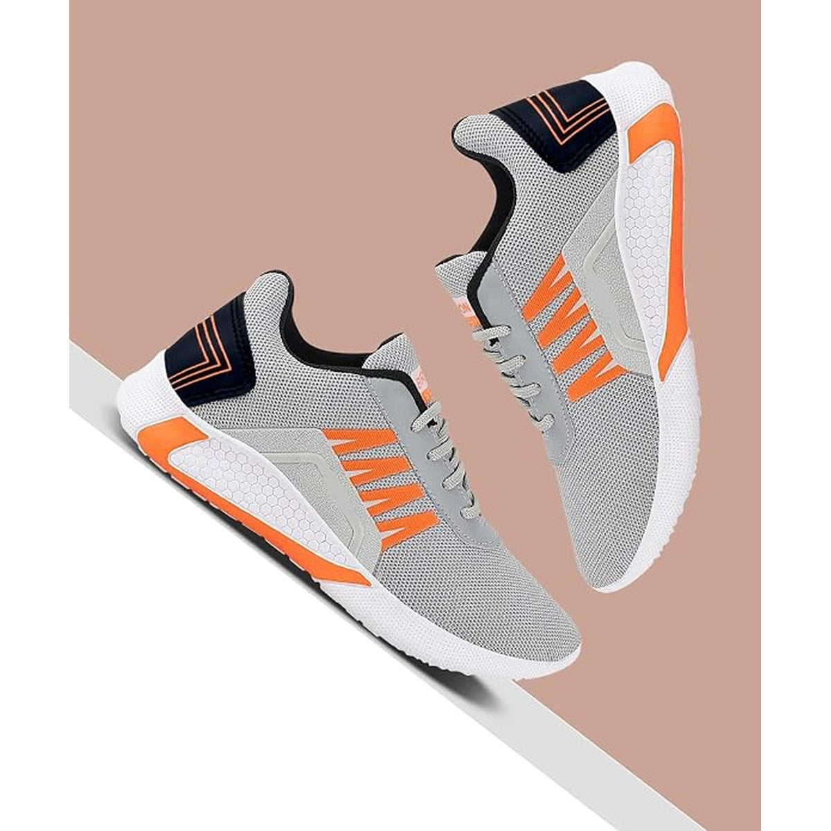 Men's Lightweight Grey & Orange Sports Running Shoes