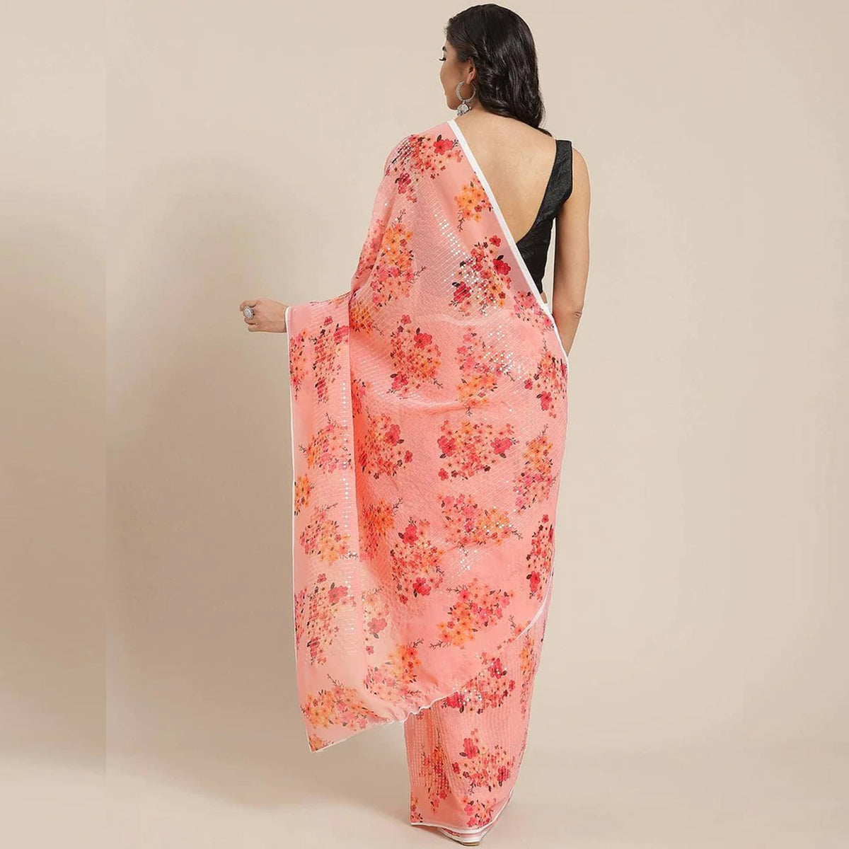 Shopesy Full sequence Pink Saree with Black Blouse