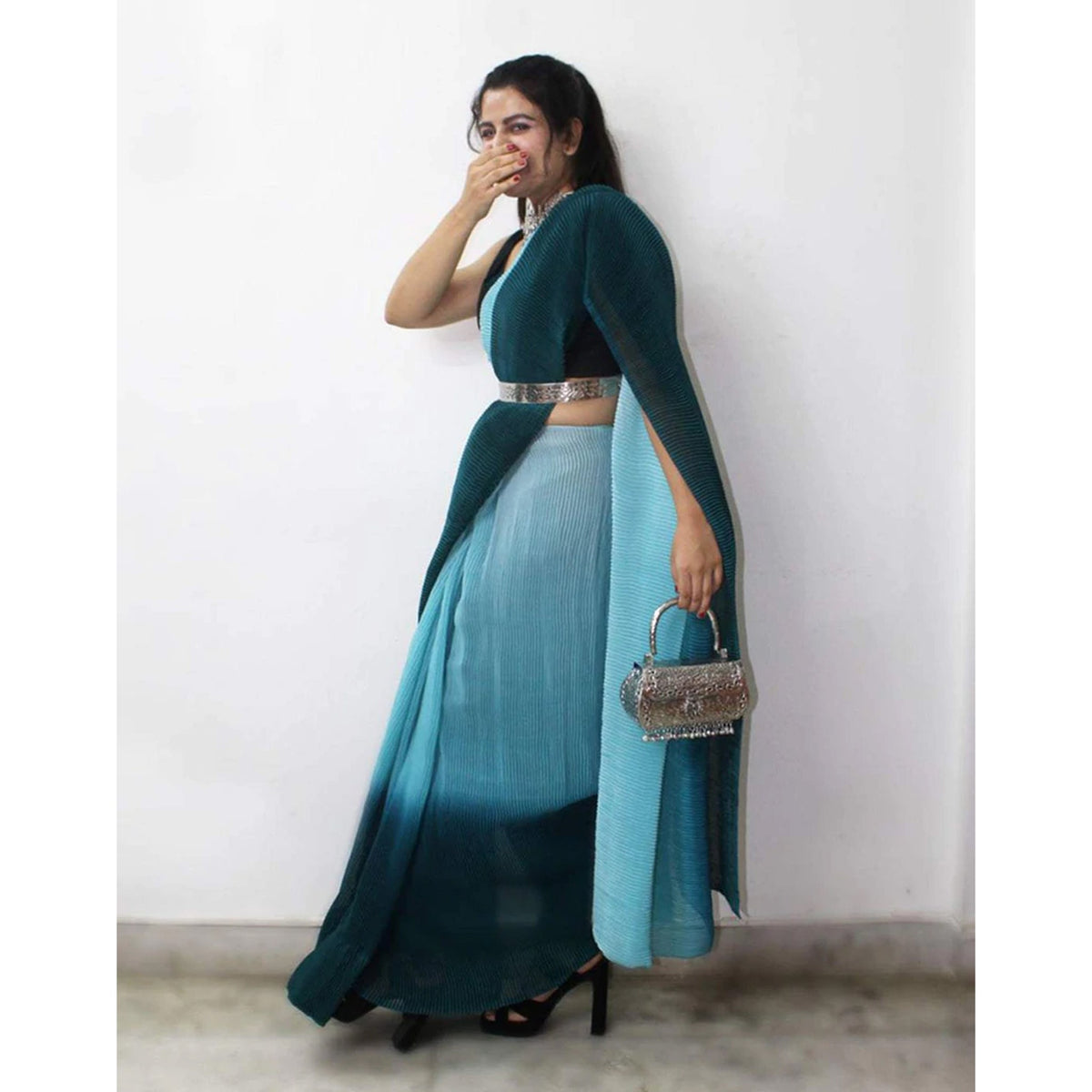 Shopesy Georgette Saree with Digital Padding Print and Silk Blouse for Wedding
