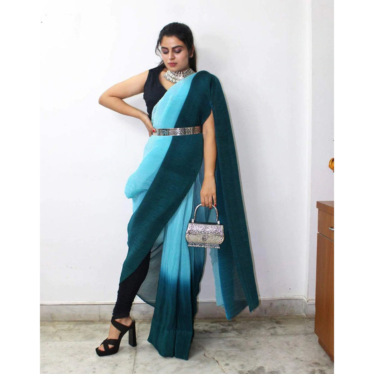 Shopesy Georgette Saree with Digital Padding Print and Silk Blouse for Wedding