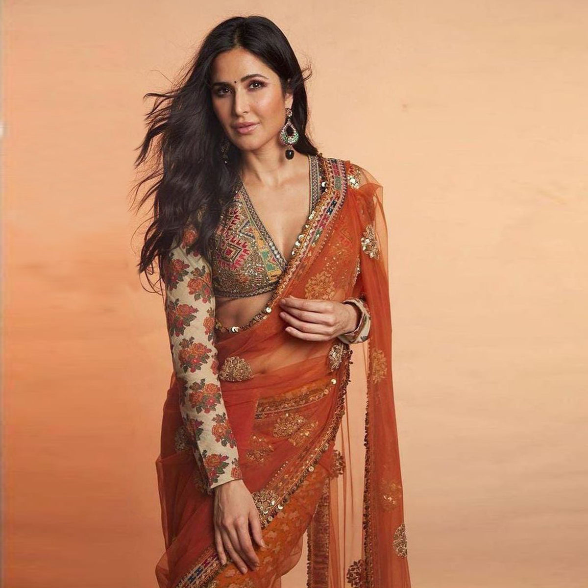 Shopesy Orange Saree in Net with Sequence Work with Printed Petticoat