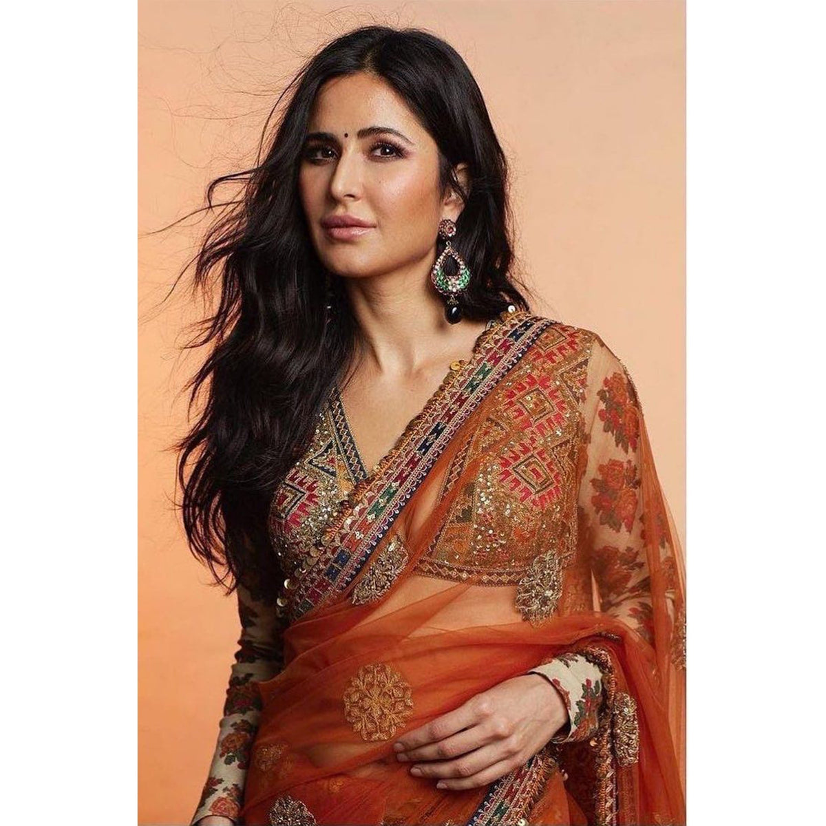 Shopesy Orange Saree in Net with Sequence Work with Printed Petticoat