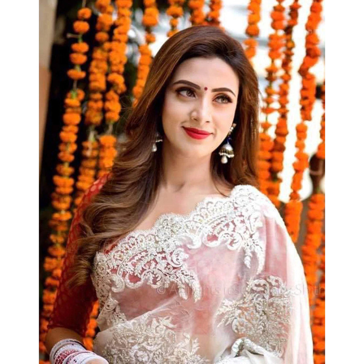 Shopesy Malai Organza Silk Saree with Beautiful Lucknowi Embroidery Work and Silk Blouse for Wedding