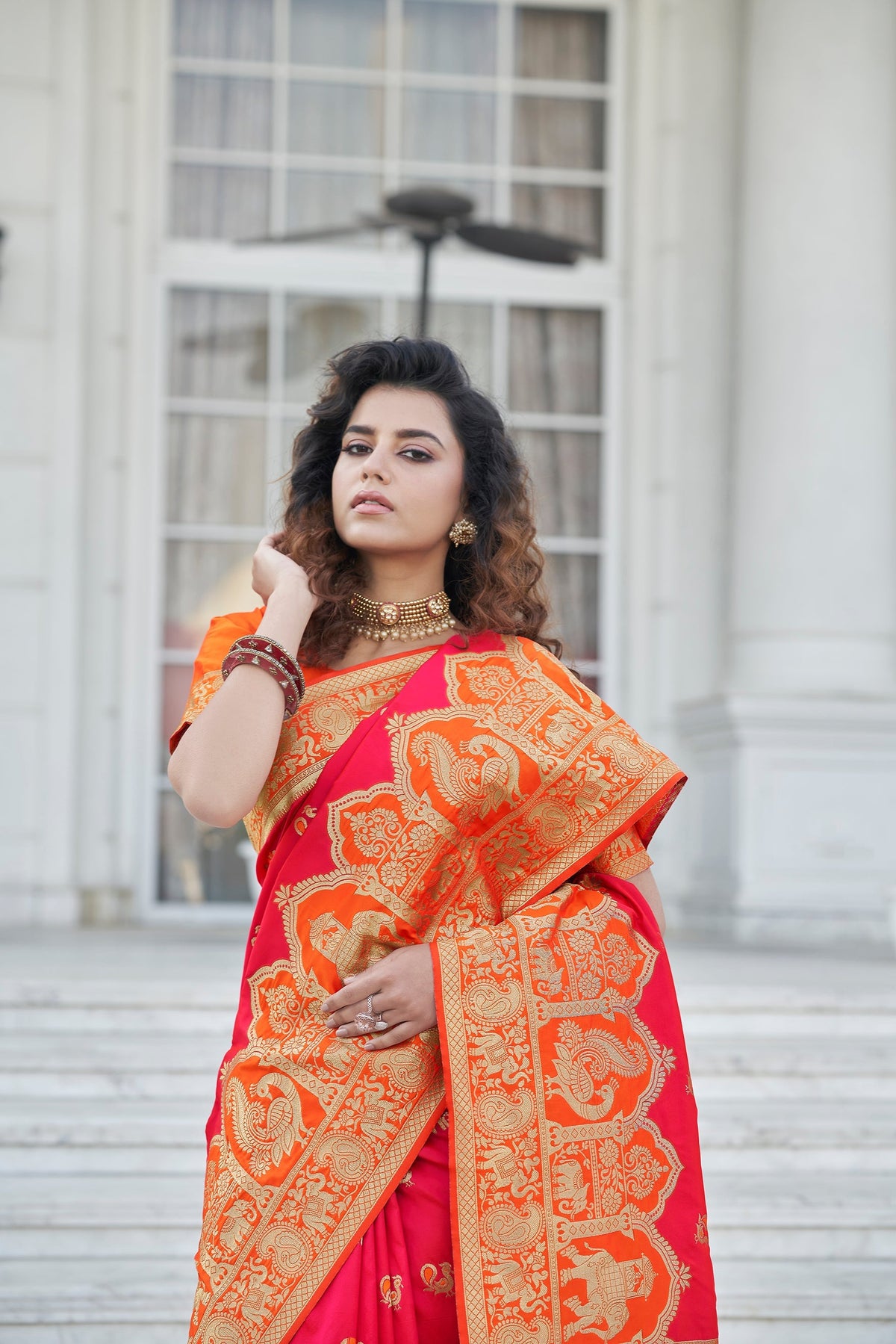 Shopesy Admirable Pink Zari Weaving Banarasi Silk Wedding Wear Saree
