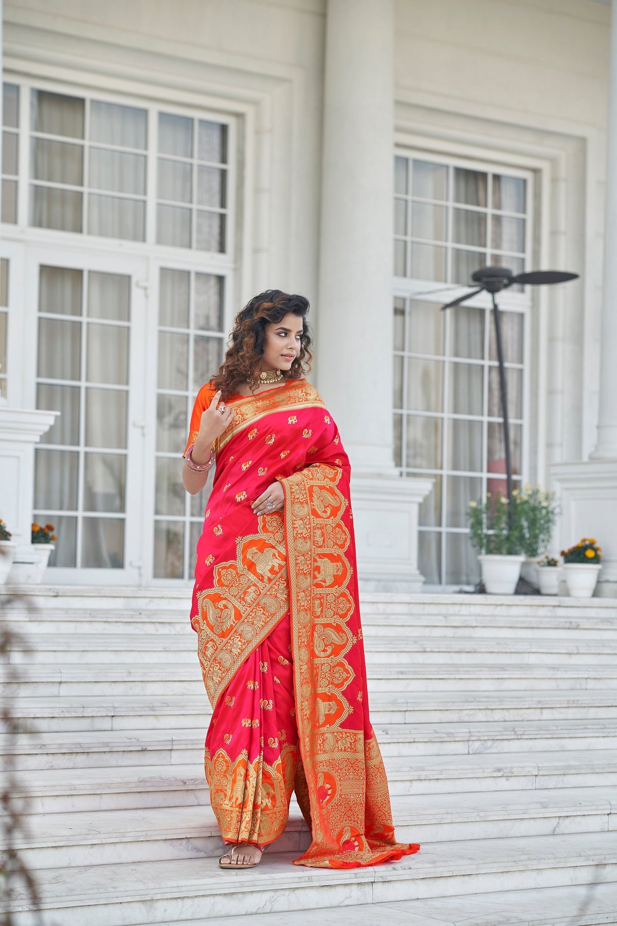 Shopesy Admirable Pink Zari Weaving Banarasi Silk Wedding Wear Saree