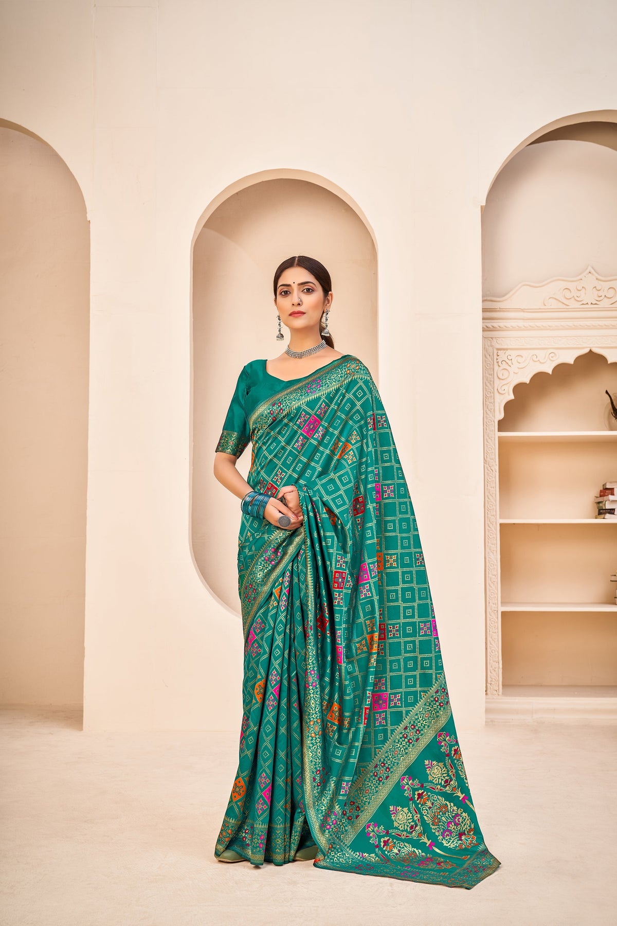 Shopesy Amazing Banarasi Silk Fabric Teal Green Color Silk Weave Saree