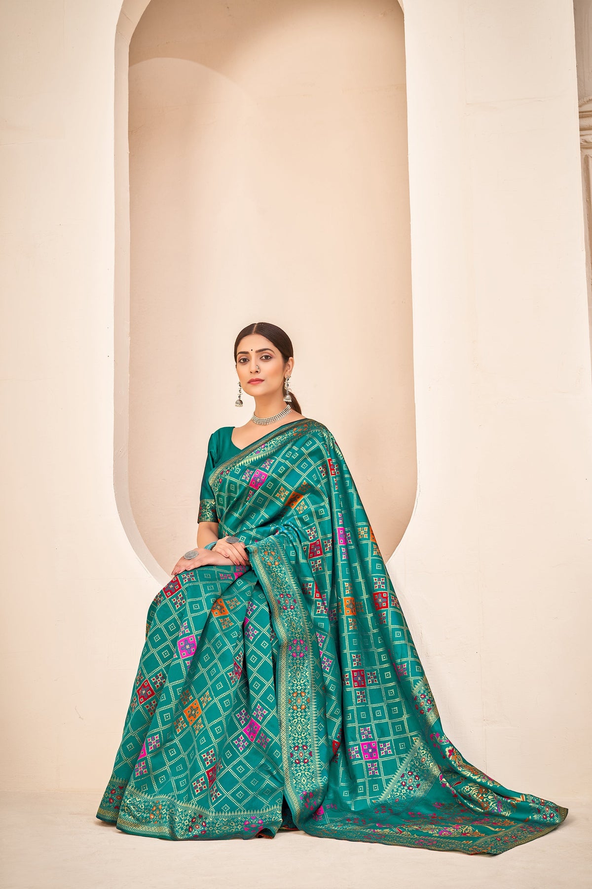 Shopesy Amazing Banarasi Silk Fabric Teal Green Color Silk Weave Saree