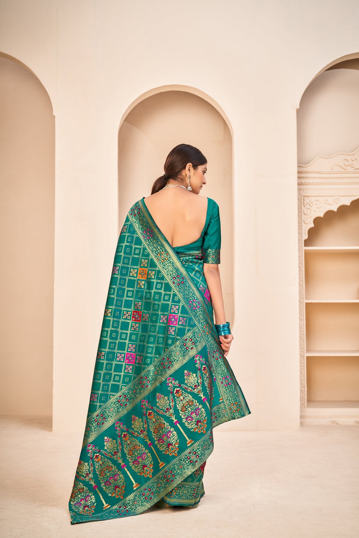 Shopesy Amazing Banarasi Silk Fabric Teal Green Color Silk Weave Saree