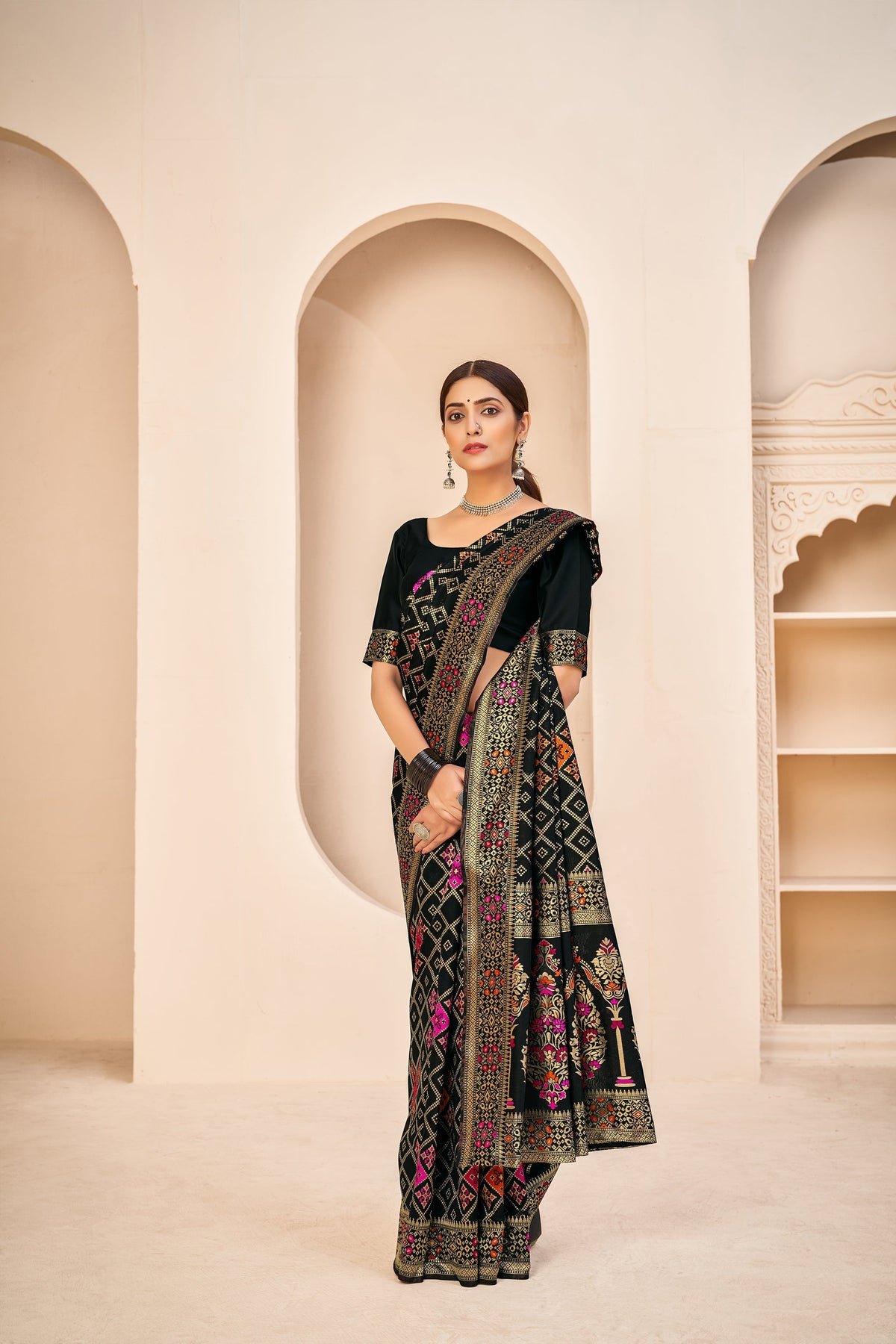 Shopesy Black Festive Wear Banarasi With Patola Woven Banarasi Silk Saree