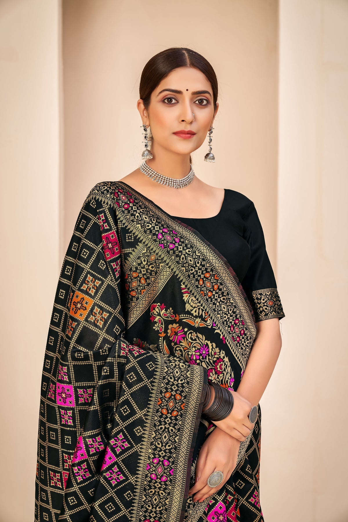 Shopesy Black Festive Wear Banarasi With Patola Woven Banarasi Silk Saree