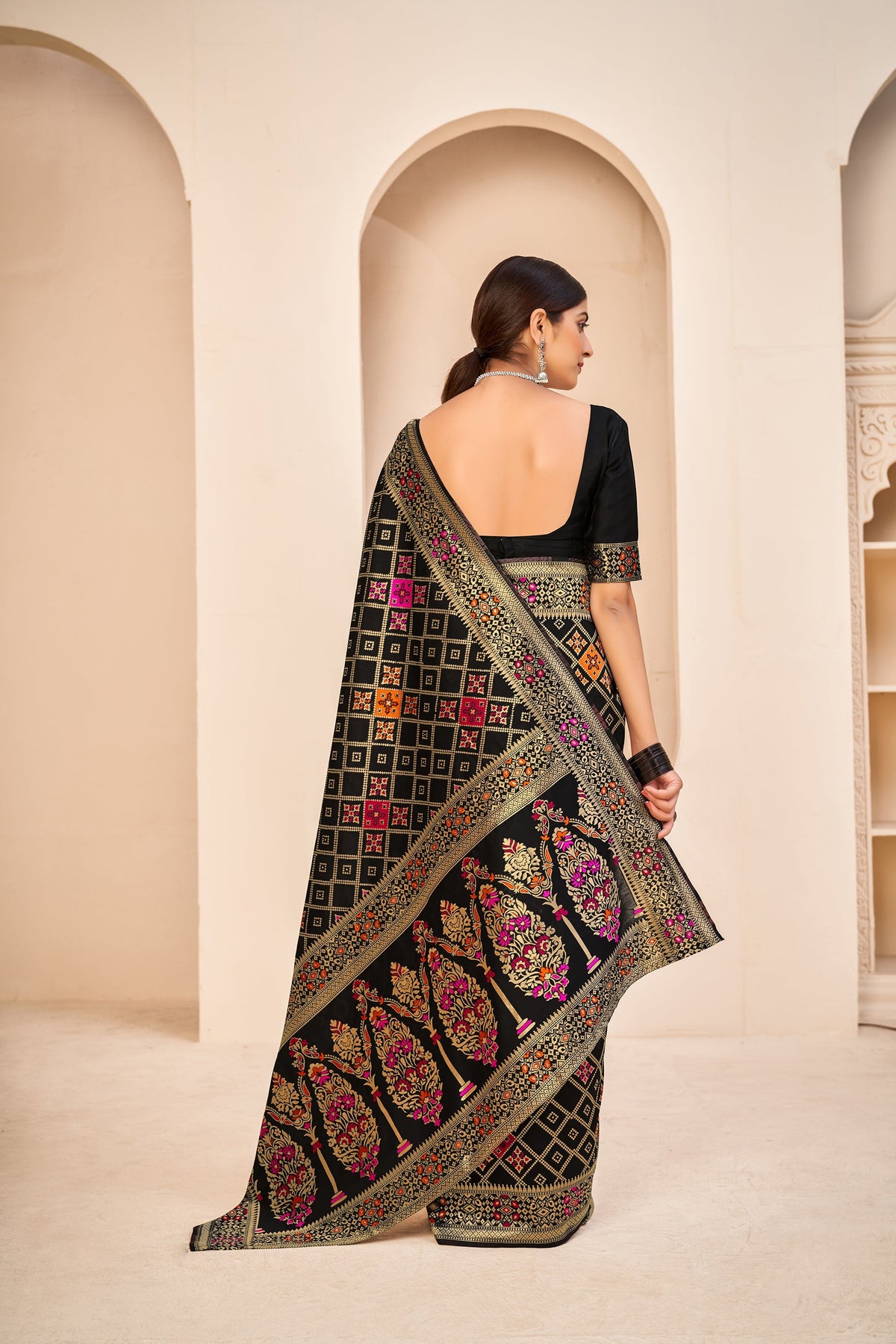 Shopesy Black Festive Wear Banarasi With Patola Woven Banarasi Silk Saree