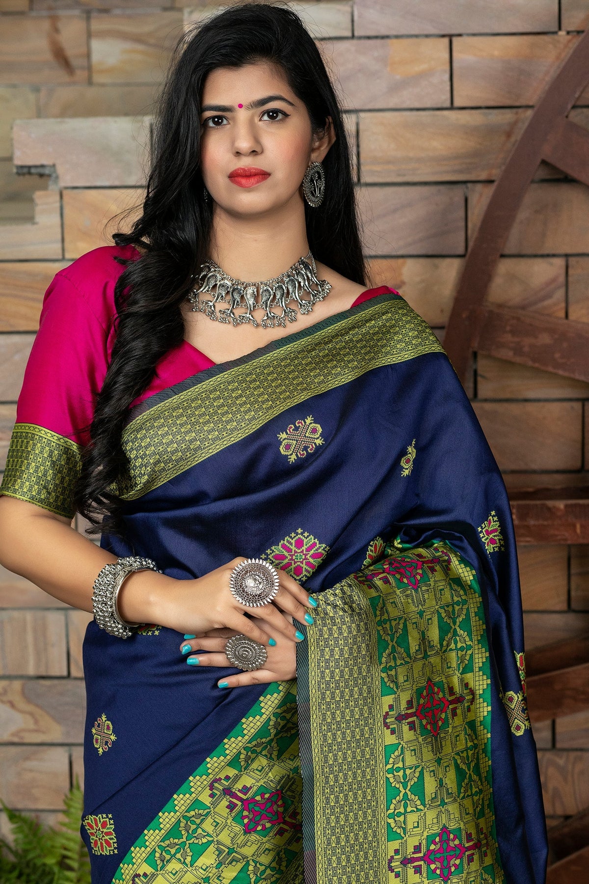 Shopesy Blue Banarasi Silk Traditional Saree With Blouse Piece