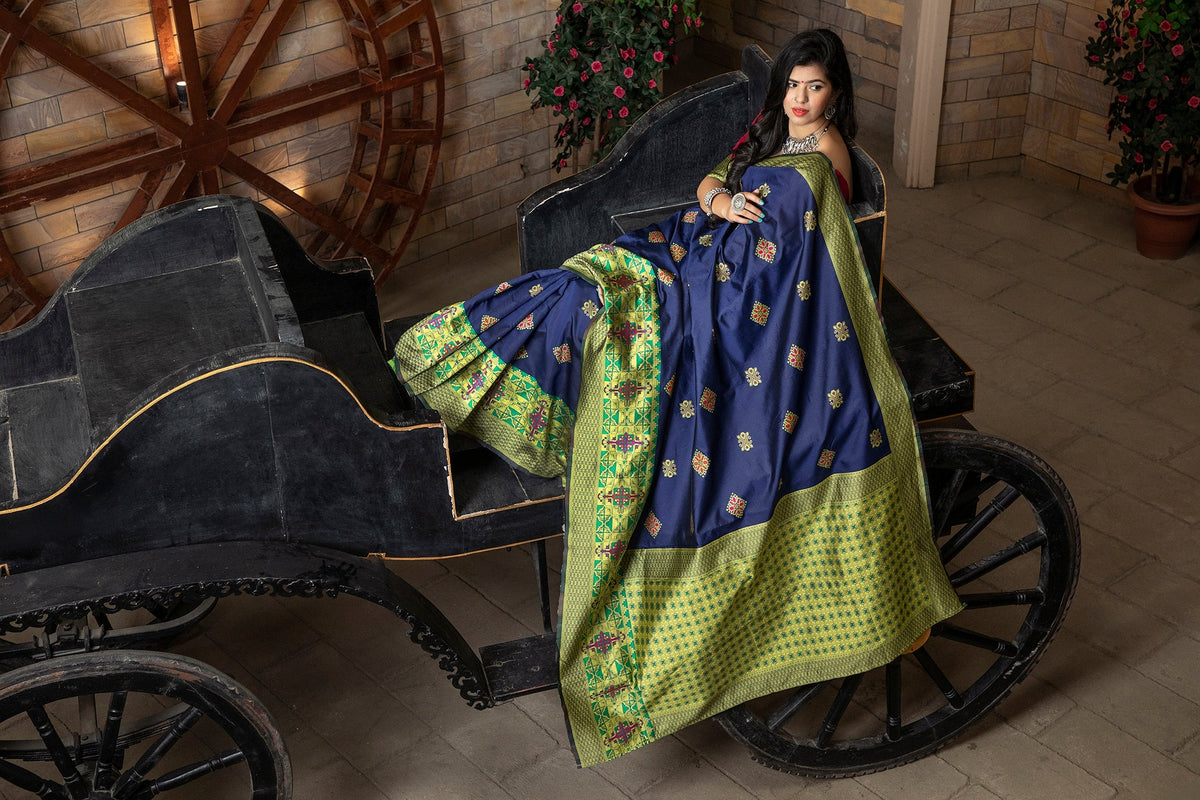 Shopesy Blue Banarasi Silk Traditional Saree With Blouse Piece