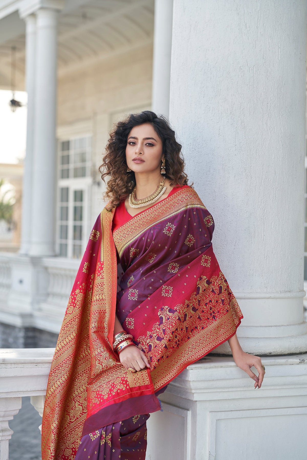 Shopesy Catching Purple Zari Weaving Soft Banarasi Silk Designer Saree