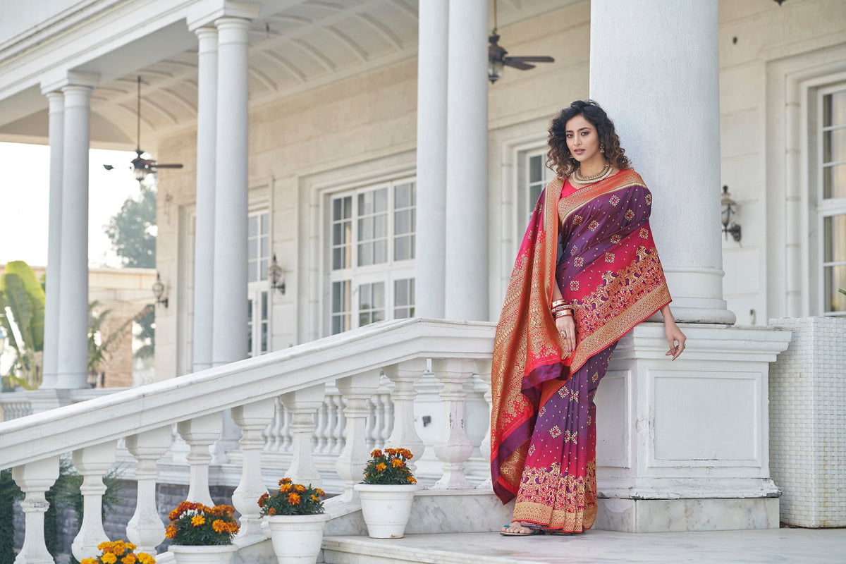 Shopesy Catching Purple Zari Weaving Soft Banarasi Silk Designer Saree