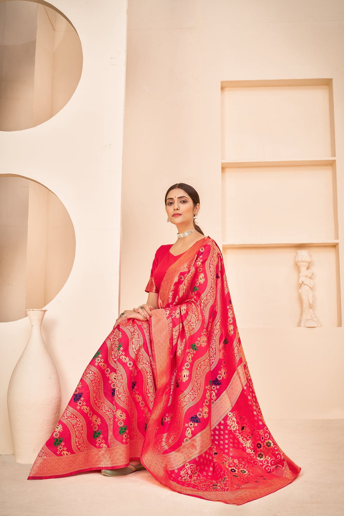 Shopesy Enthralling Pink Color Banarasi Silk Base Silk Weave Saree