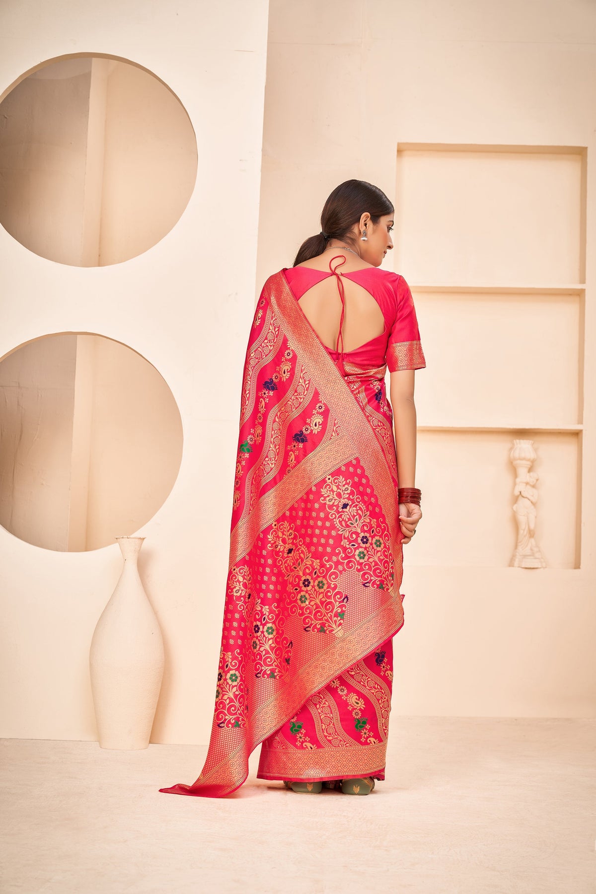 Shopesy Enthralling Pink Color Banarasi Silk Base Silk Weave Saree